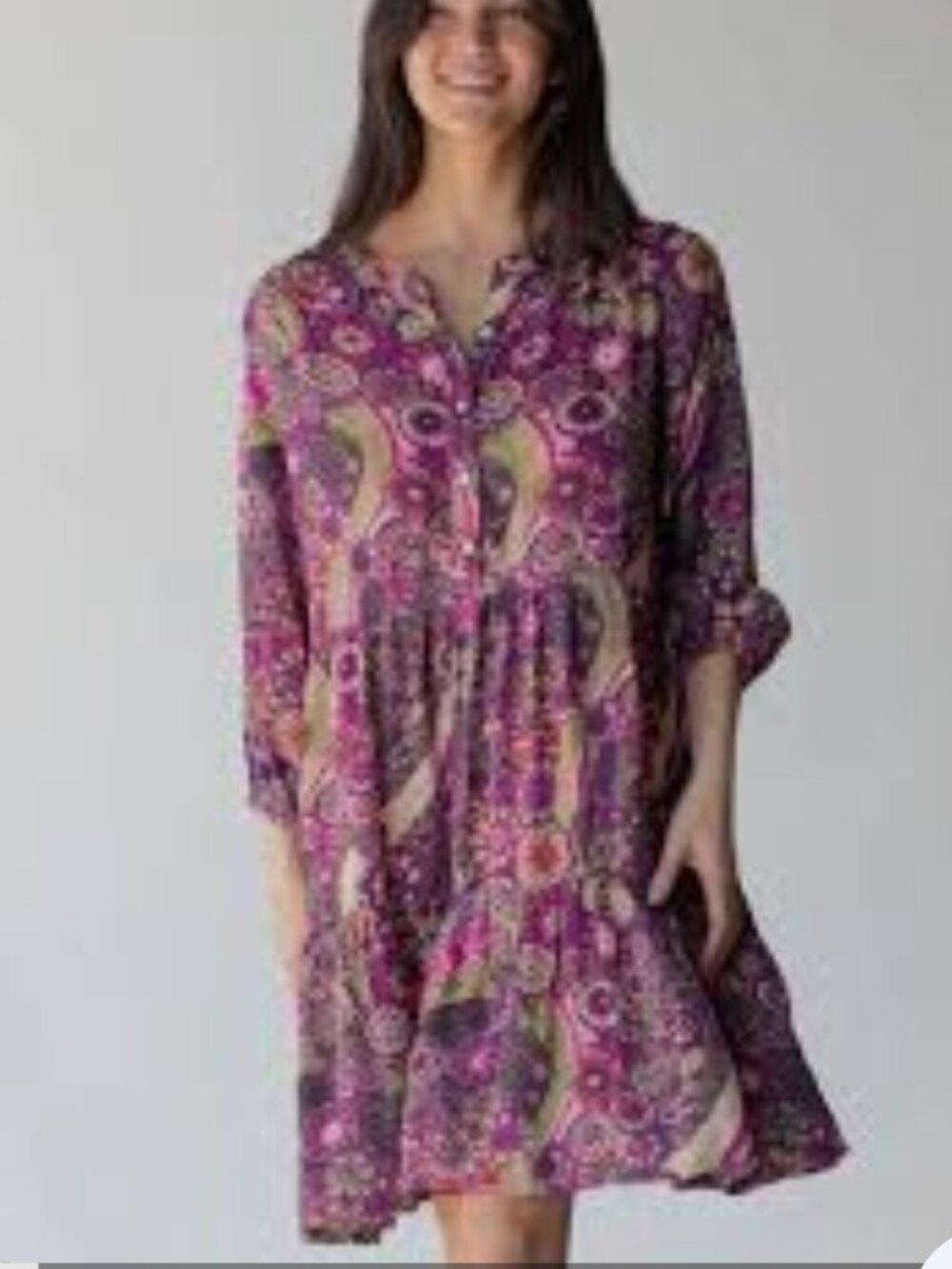Natural Life Midi Dress Women XL Purple Floral Tiered Pleated Flowy Boho cottage